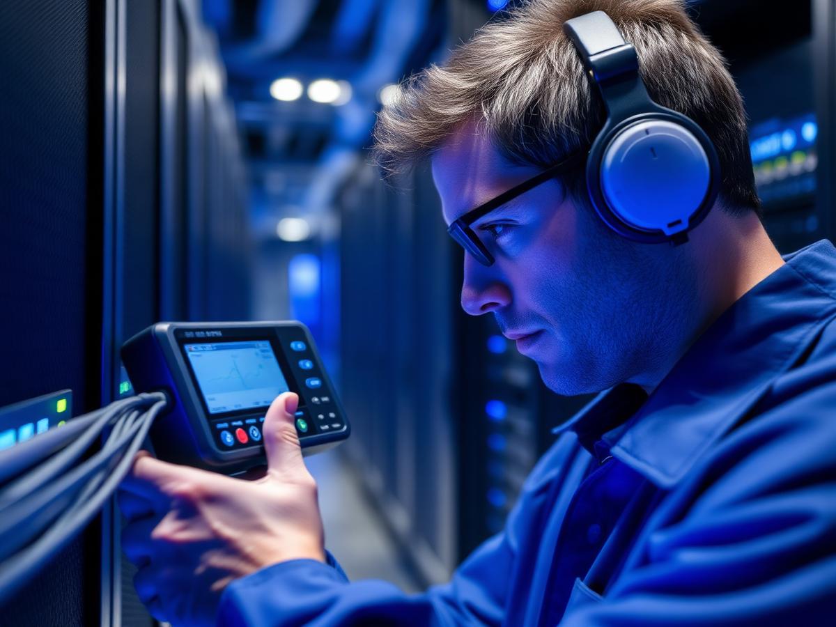 Técnico certificando fibra óptica com OTDR